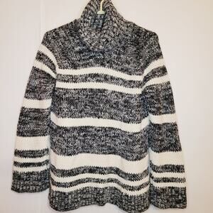 Ann Taylor Loft black and white striped cowl neck long sleeved sweater